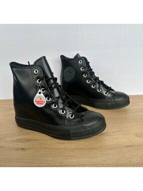 ✨Converse Chuck Taylor Wedge Platform Leather Sz 8 Women's Shoes Black A12827C